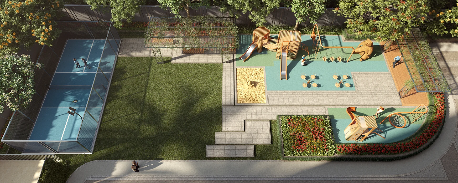 The Pickleball Court and Kids Play Area